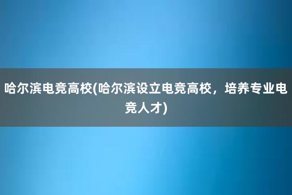 哈尔滨电竞高校(哈尔滨设立电竞高校，培养专业电竞人才)