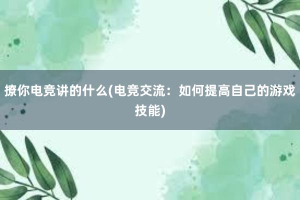 撩你电竞讲的什么(电竞交流：如何提高自己的游戏技能)