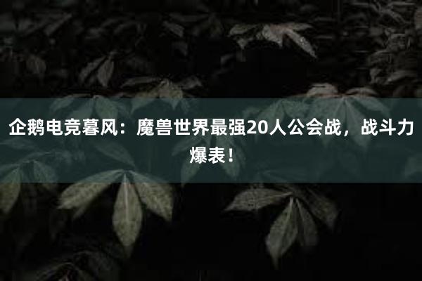 企鹅电竞暮风：魔兽世界最强20人公会战，战斗力爆表！